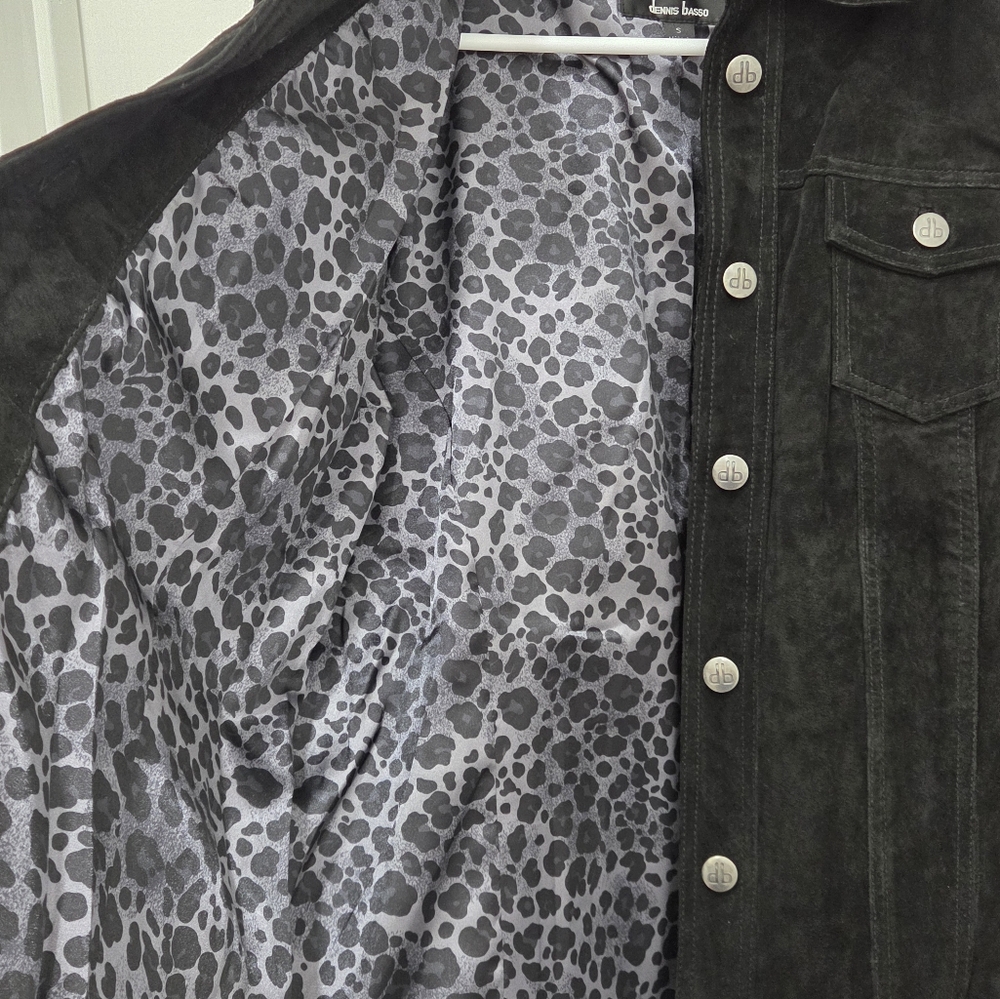 Dennis Basso Suede Leather Button Front  Black Jacket Women’s Sz Small Washable - Picture 5 of 16
